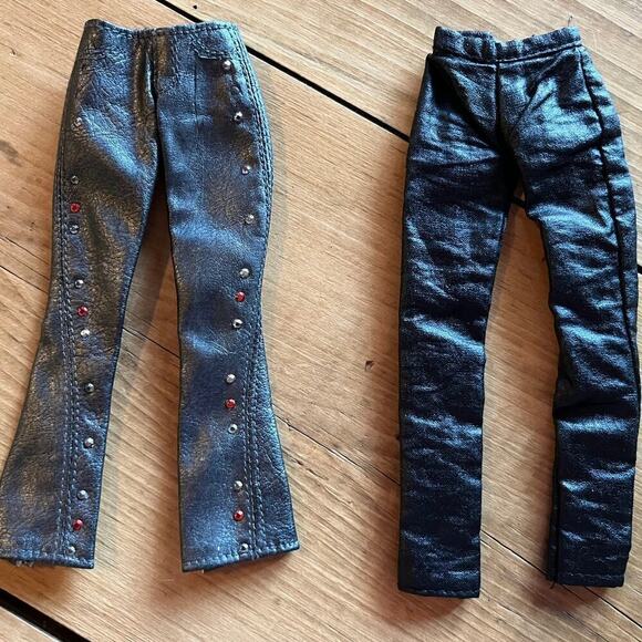 Lot of 2 Vintage Barbie Clothes Faux Leather Pants. Biker. Dress up. Studded. - Picture 1 of 6
